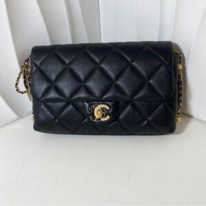 CHANEL Black Quilted Lambskin Single Flap Bag